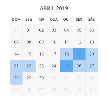 Calendário de Feriados 2019